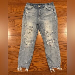 JUDY BLUE High Rise Distressed Cropped Paint Splatter Boyfriend Jeans Size 16W